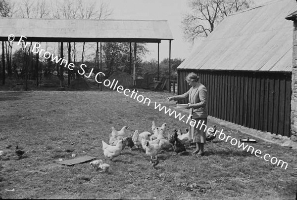 MISS BROPHY WITH CHICKENS